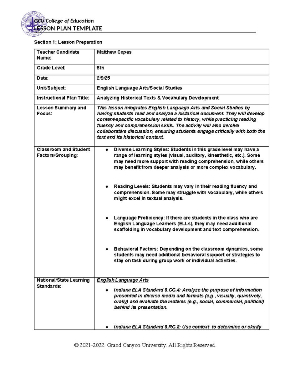 Integrating Historical Texts Into ELA Lesson Plan 8th Grade Studocu Integrating Historical Texts Into ELA Lesson Plan 8th Grade Studocu