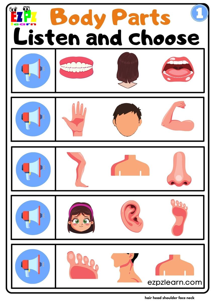 Interactive Worksheet For Body Parts Listen And Choose The Correct Images Activity For Kids And ESL Students Group 1 Ezpzlearn
