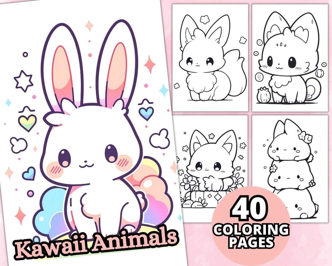 Kawaii Animals Coloring Pages For Kids And Adults Kawaii Coloring Book Printable PDF Kawaii Coloring Sheets Animal Coloring Pages Etsy