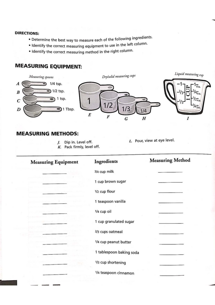 Kitchen Math Mystery Pictures Activity Measurements Equivalents FCS 1 Studocu Kitchen Math Worksheets Mastering Measurements And Recipes Studocu