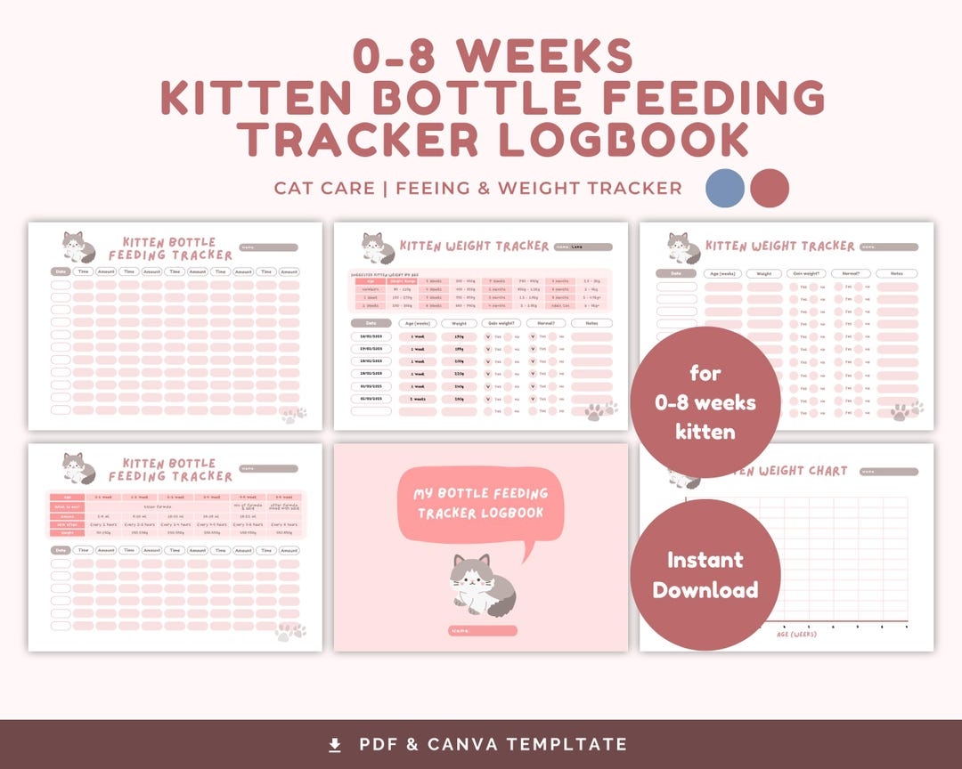 Kitten Bottle Feeding Tracker Kitten Weight Growth Tracker Newborn Cat Care Monitoring Chart Kitten Health Growth Log For Kitten Owners Etsy