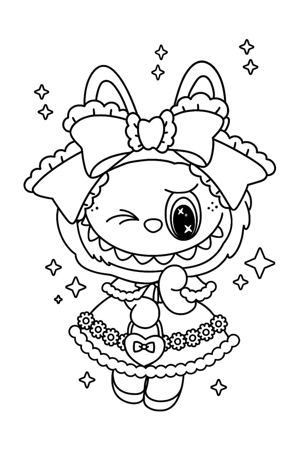 Labubu Girl With A Pretty Dress Labubu Coloring Pages Labubu Coloring Pages Free PDF To Download And Print