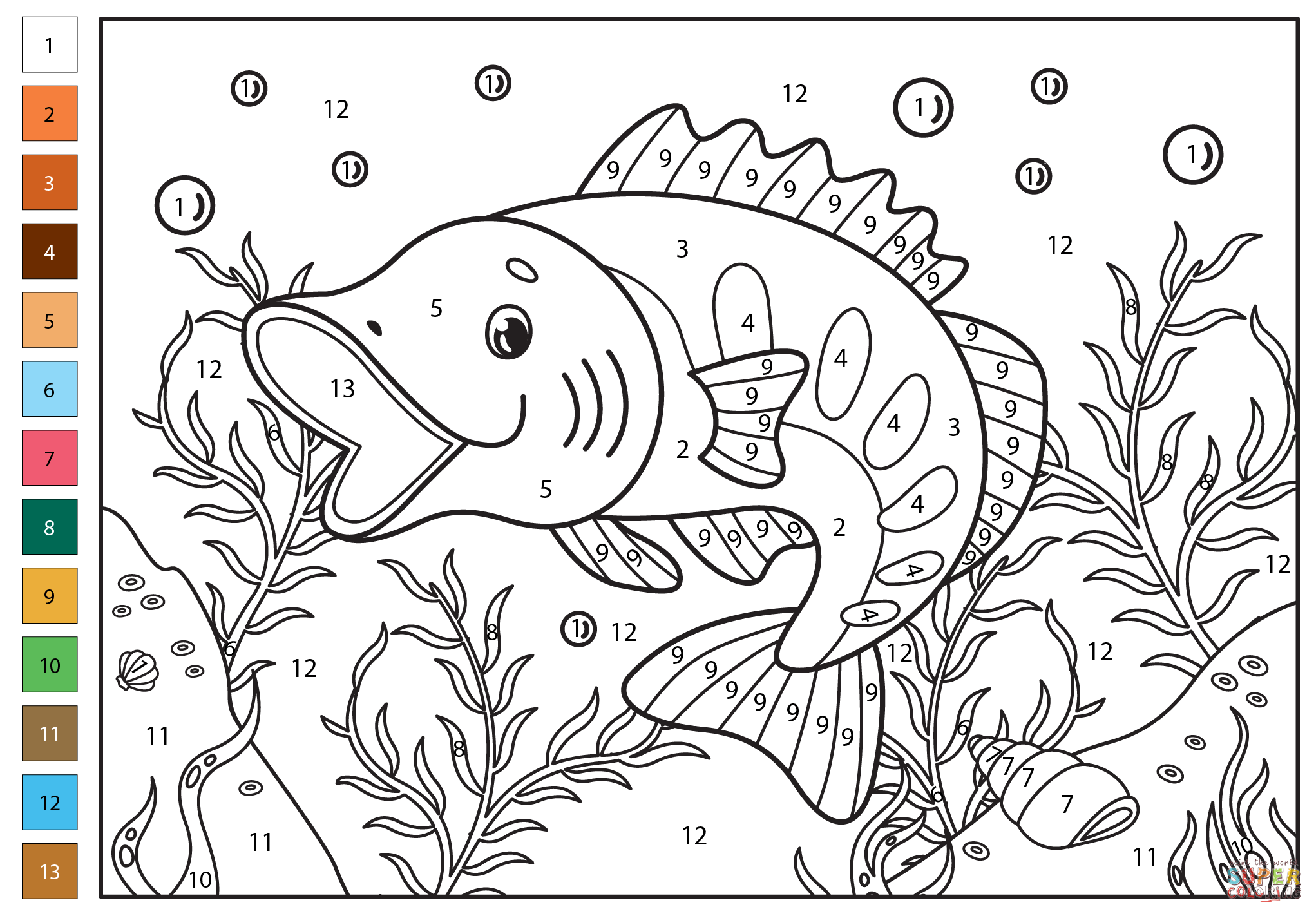 Largemouth Bass Color By Number Coloring Page Free Printable Coloring Page Fish Character Color By Stock Vector Royalty Free 599548400 Shutterstock