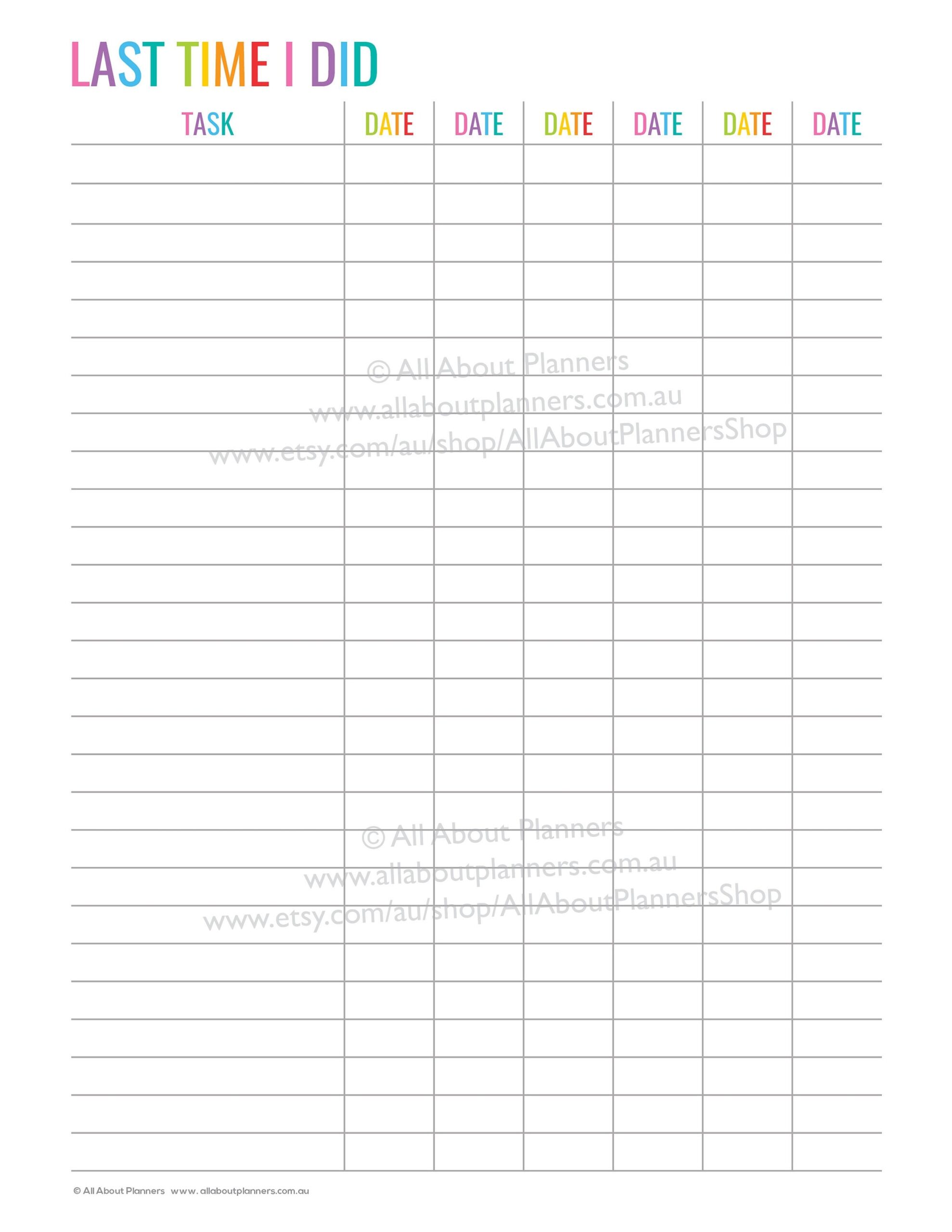 Last Time I Did Routine Habits Planner Editable Printable Reminder Cleanng Insert List Refill US Letter Size Resize A5 Personal Size Half Etsy Printable Weekly Calendar With Time Slots 4 Free Templates The Pink Craft Box