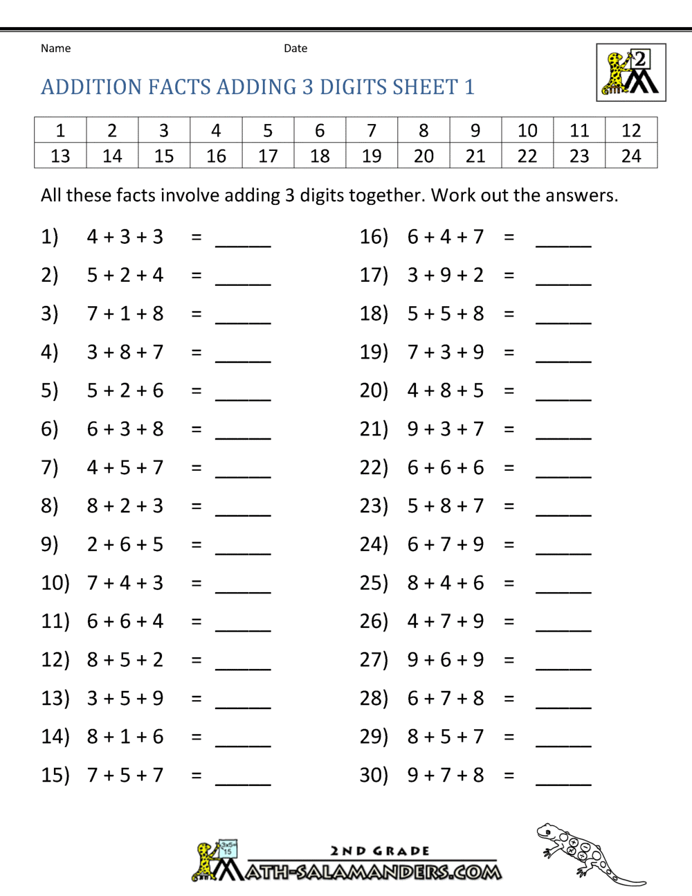 Learning Addition Facts To 12 Learning Addition Facts To 12