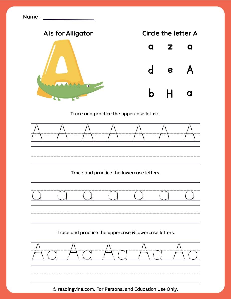 Letter A Tracing Worksheets For Preschool