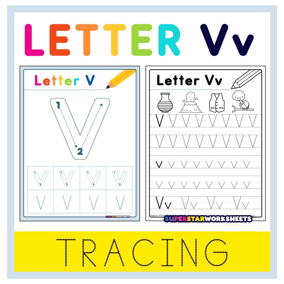 Letter V Tracing Worksheets Superstar Worksheets