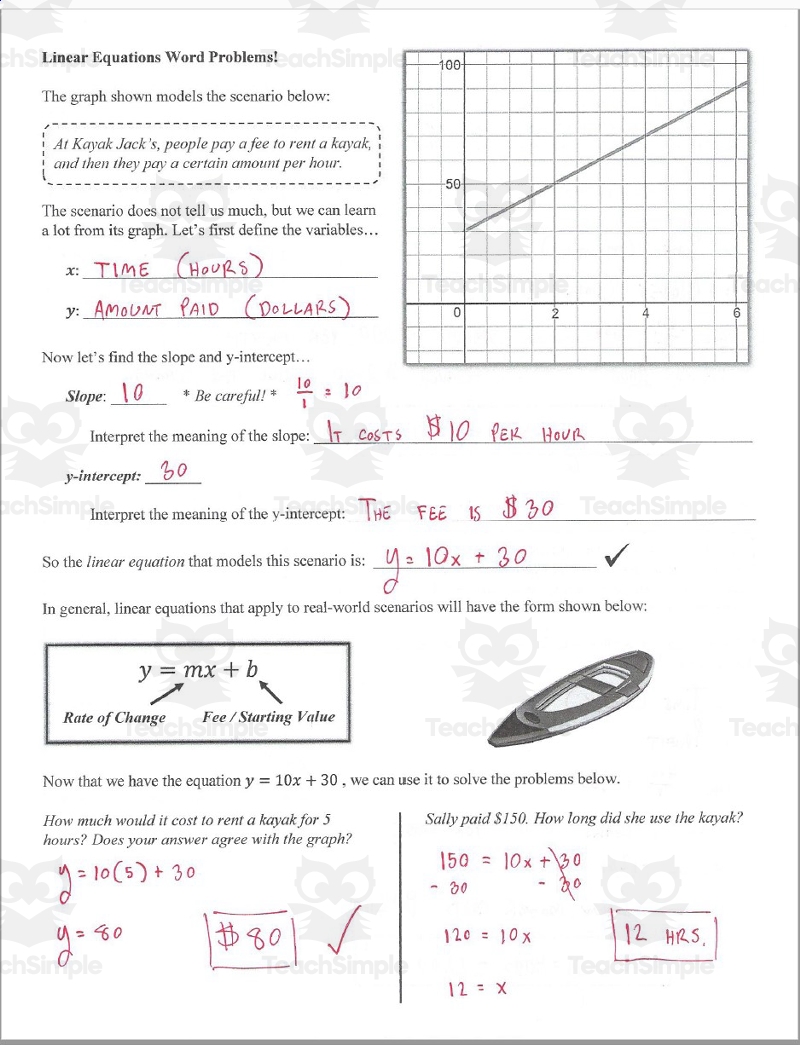 Linear Equation Word Problems Guided Notes Homework Set By Teach Simple