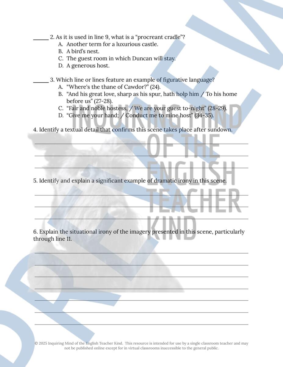 Macbeth Act 1 Scene 6 Close Reading Analysis Worksheet For High School Made By Teachers Macbeth Act 1 Scene 6 Close Reading Analysis Worksheet For High School Made By Teachers