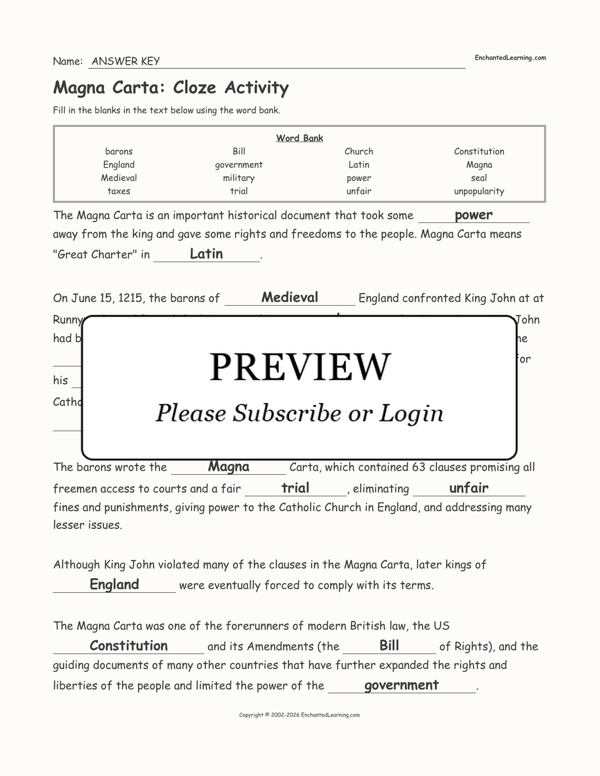 Magna Carta Cloze Activity Enchanted Learning Magna Carta Cloze Activity Enchanted Learning