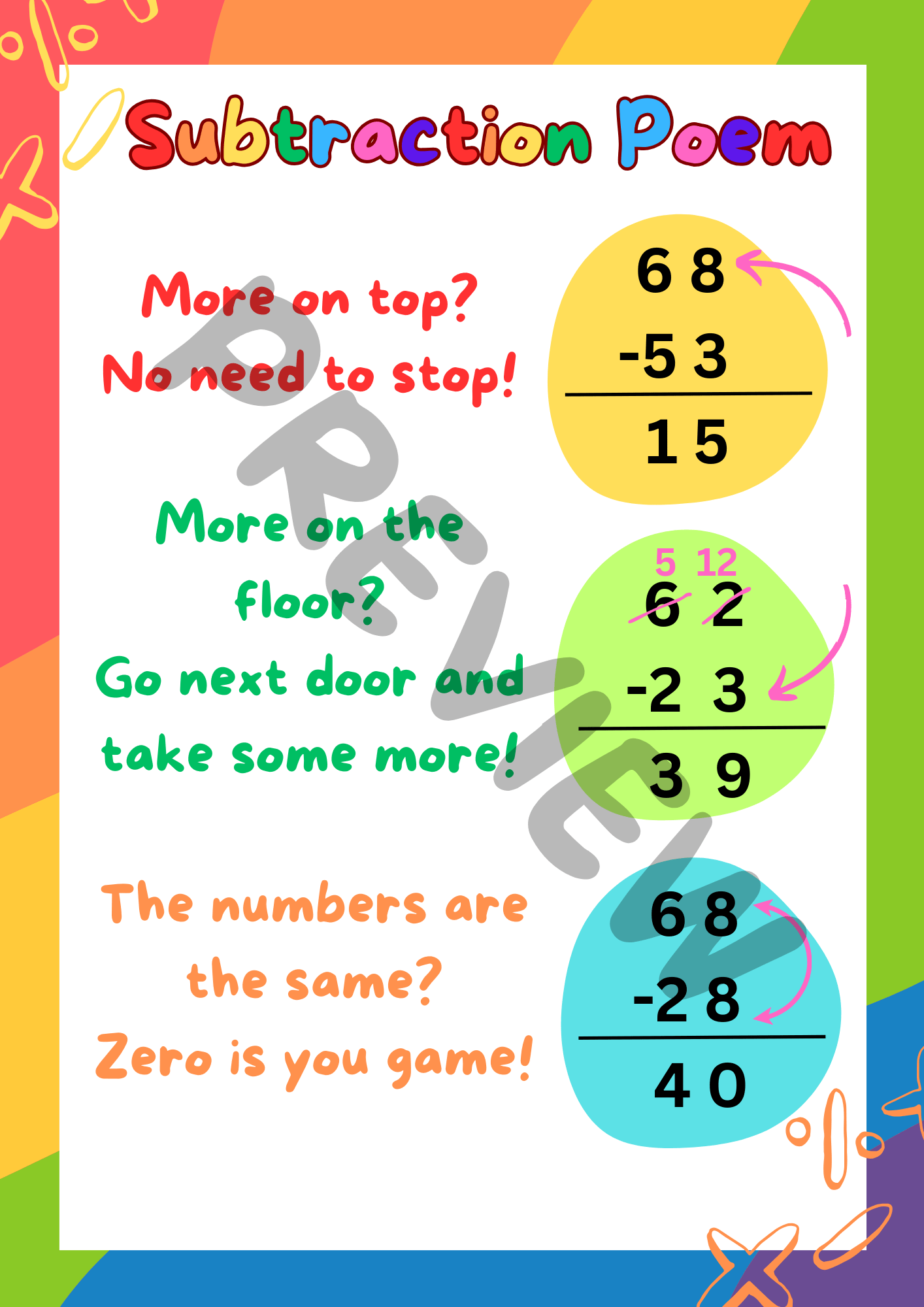 Mash Maths Week Subtraction Poem