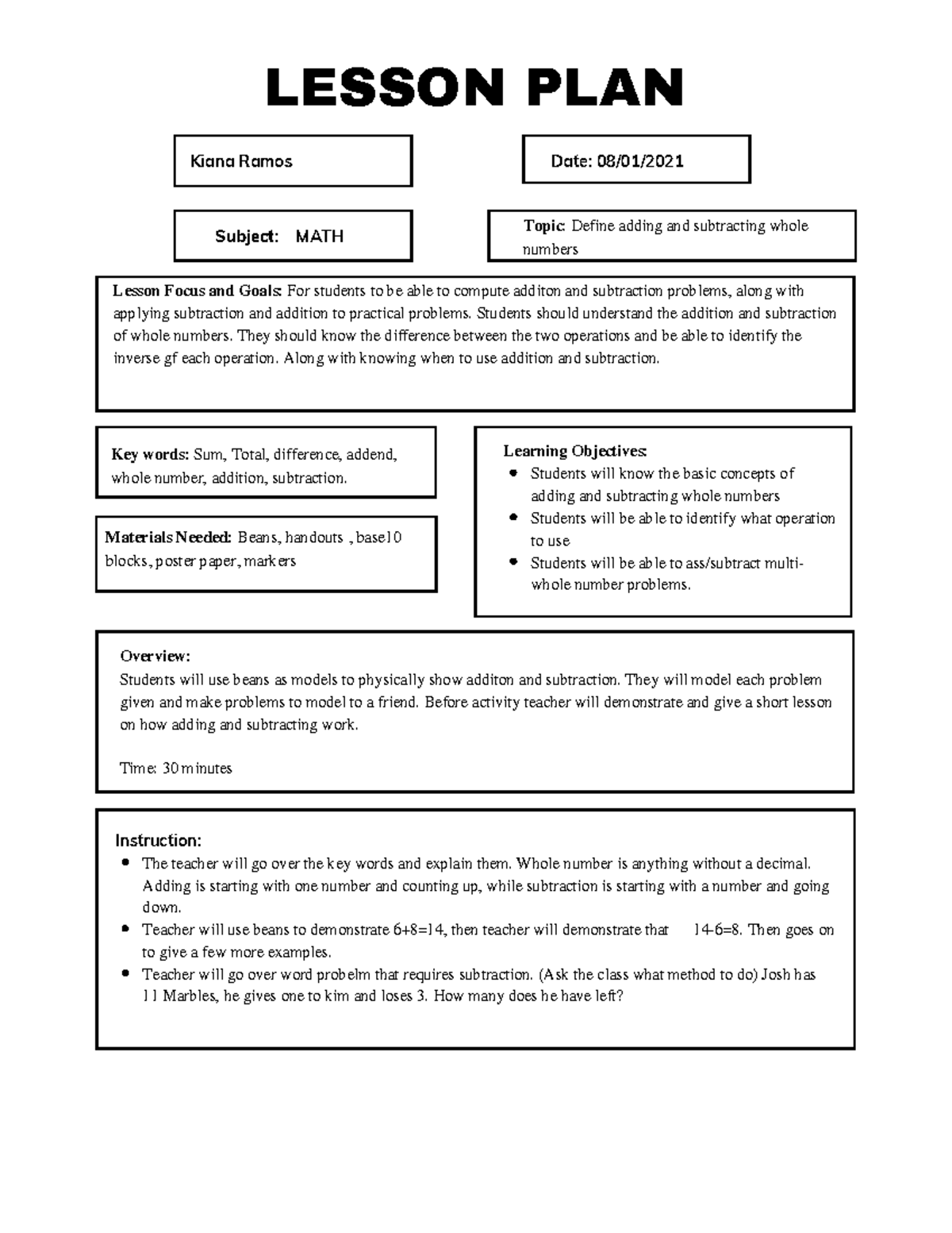 Mat150 Lesson Plan Addition And Subtraction Of Whole Numbers Studocu Mat150 Lesson Plan Addition And Subtraction Of Whole Numbers Studocu