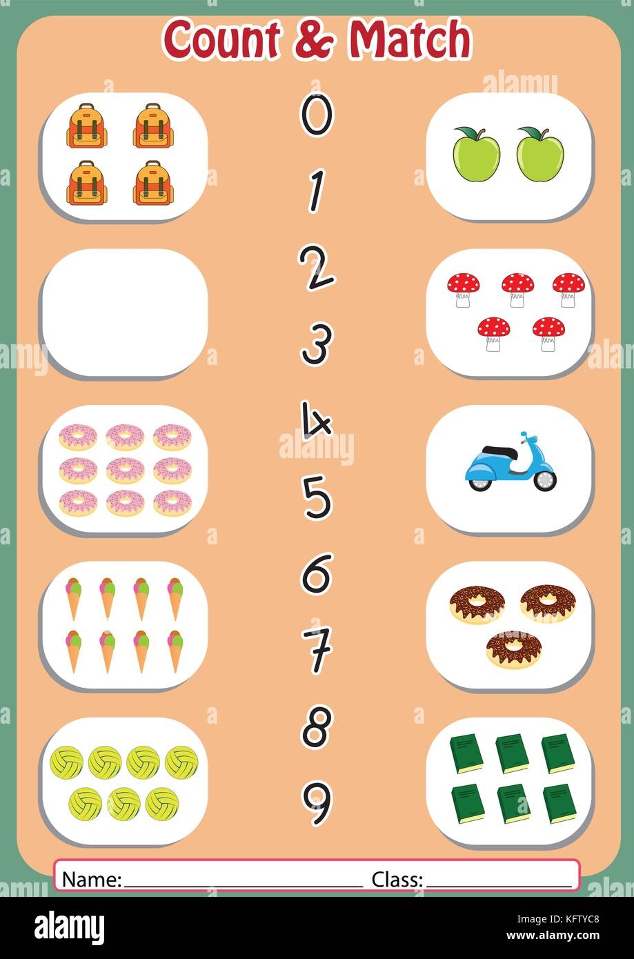 Match The Numbers To The Objects Worksheet For Preschool Stock Vector Image Art Alamy