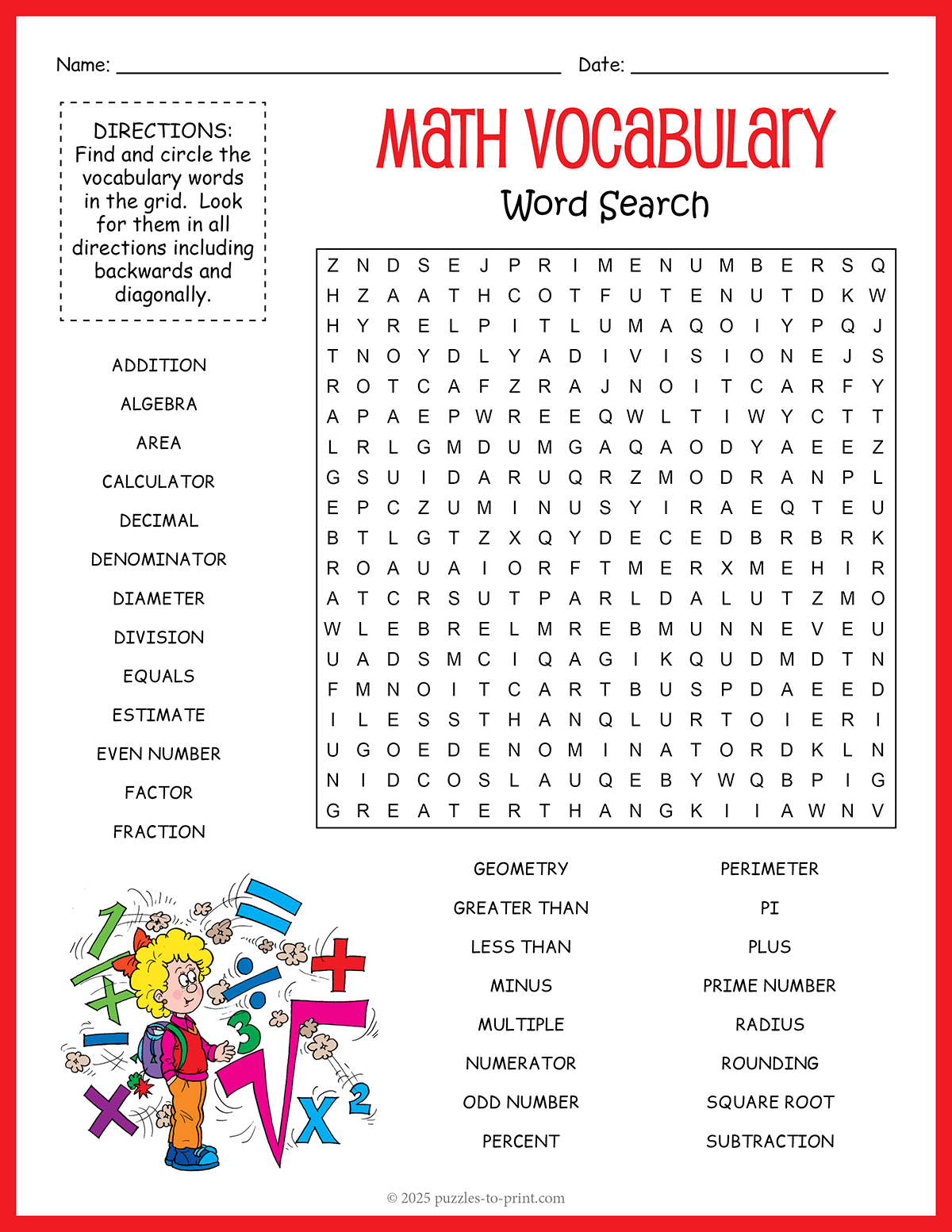 Math Terms And Names Word Search WordMint