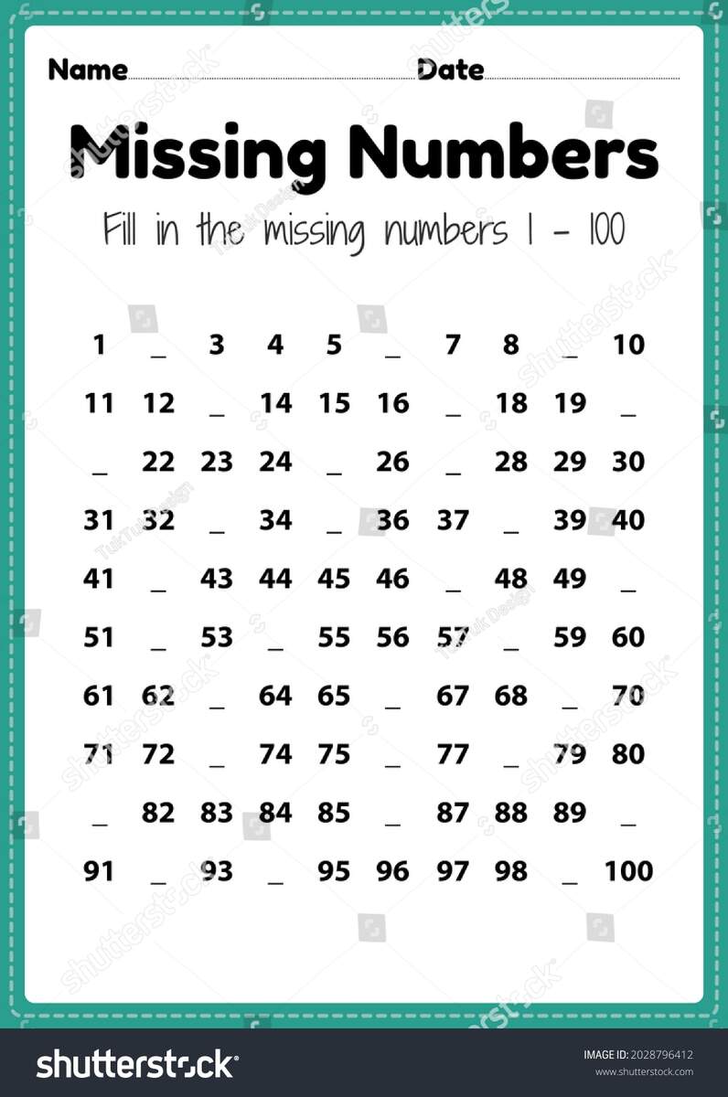 Maths Worksheets Missing Numbers 1 100 Stock Illustration 2028796412 Shutterstock Maths Worksheets Missing Numbers 1 100 Stock Illustration 2028796412 Shutterstock