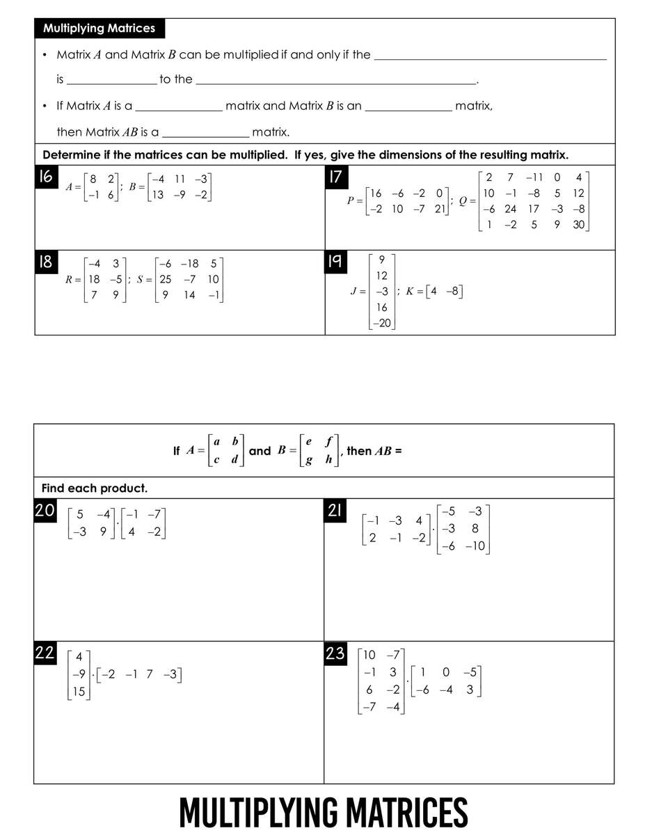 Matrices Flip Book All Things Algebra Matrices Flip Book All Things Algebra