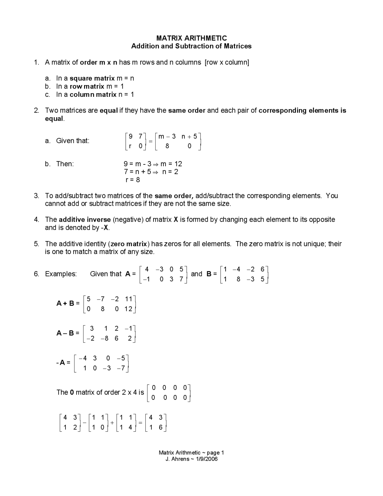 Matrix Arithmetic Addition And Subtraction Of Matrices MATH 1630 Study Notes Mathematics Docsity Matrix Arithmetic Addition And Subtraction Of Matrices MATH 1630 Study Notes Mathematics Docsity