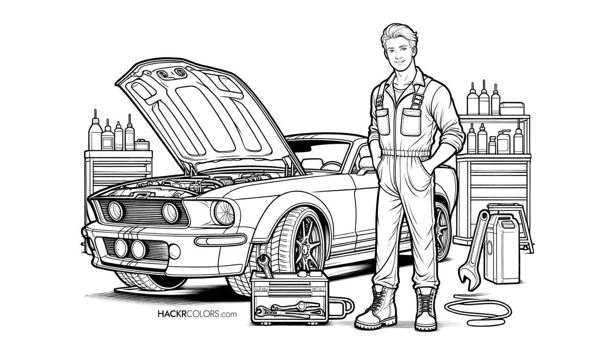 Mechanic Fixing A Classic Car Free Unique Printable Coloring Pages For Kids
