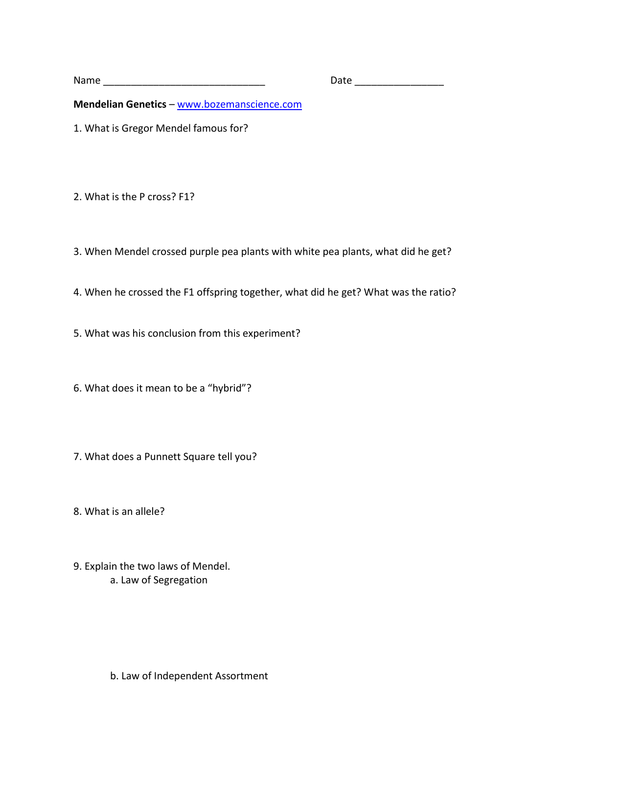 Mendelian Genetics Worksheet Mendel S Laws Punnett Squares Mendelian Genetics Worksheet Mendel S Laws Punnett Squares