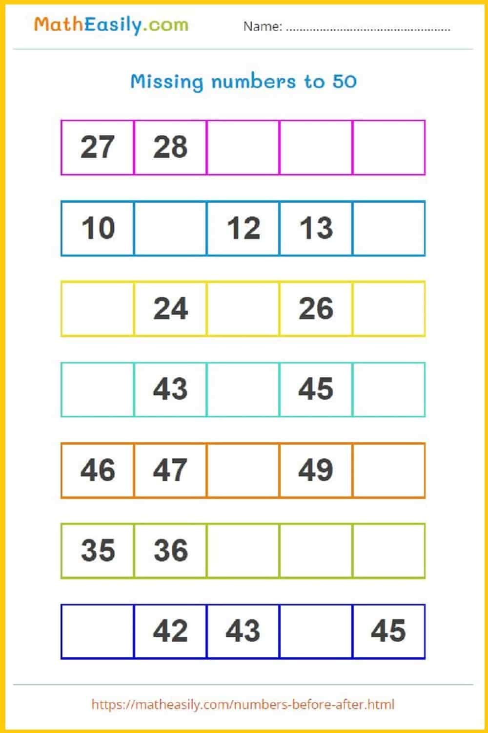Missing Number Games For Kindergarten Worksheets Ordering Numbers Worksheets Missing Numbers What Comes Before And After Number 1 10 1 20 1 50 1 100 Free Printables MegaWorkbook