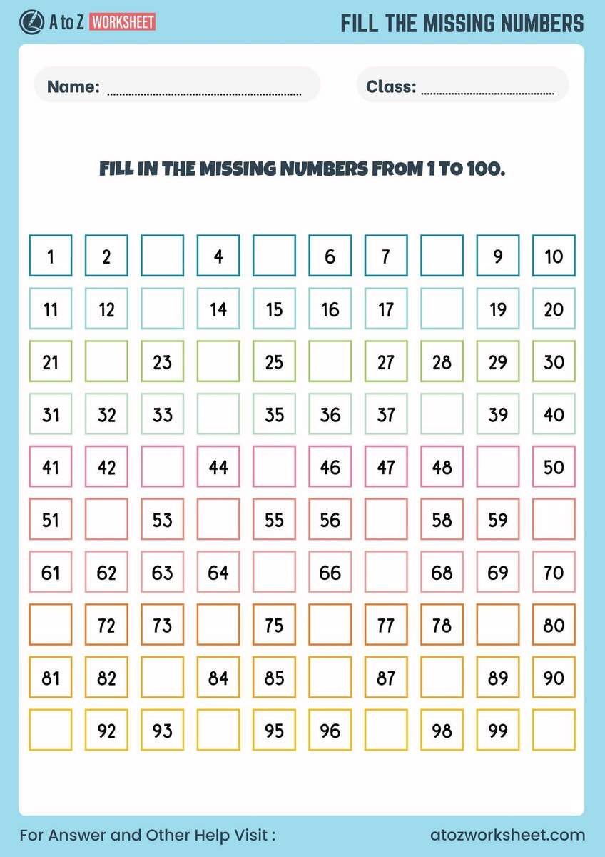 Missing Numbers Worksheet 1 To 50 Free PDF A To Z Worksheet