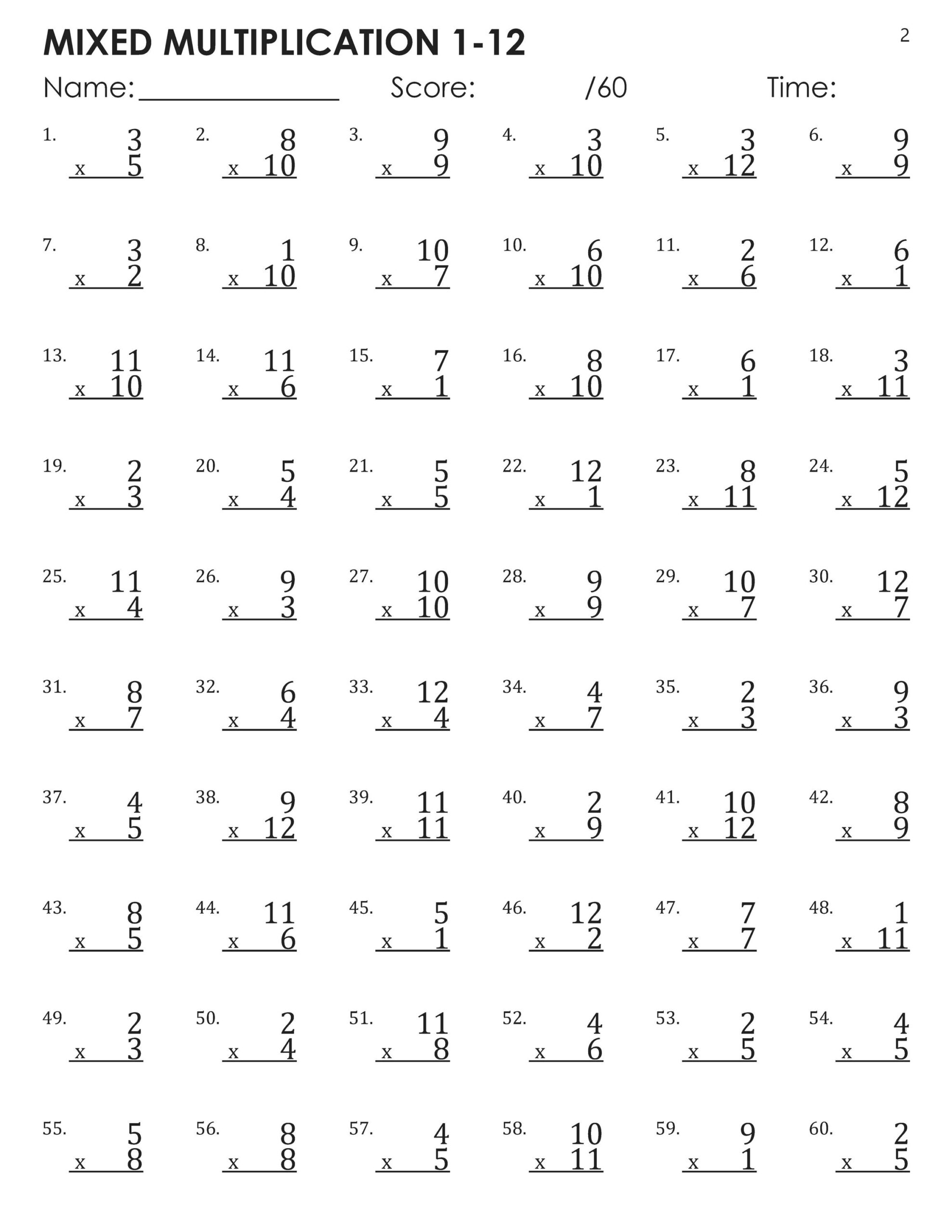Mixed Multiplication Facts 1 12 Timed Tests Worksheets Etsy