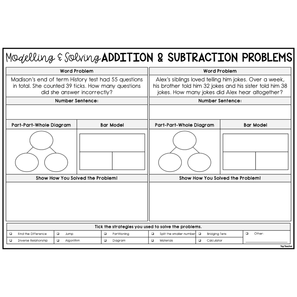 Modelling Solving Addition Subtraction Problems Top Teacher Modelling Solving Addition Subtraction Problems Top Teacher