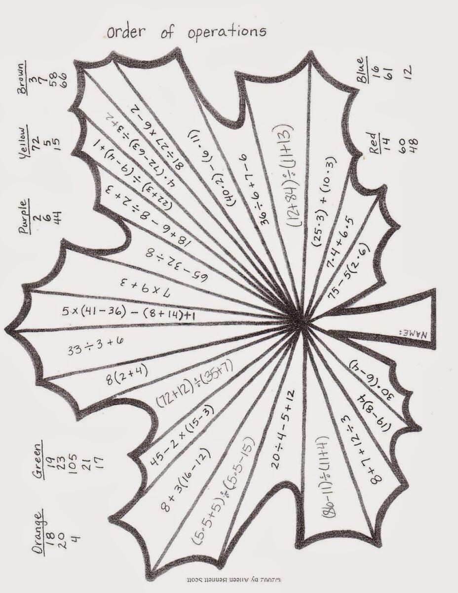 Mrs White S 6th Grade Math Blog ORDER OF OPERATIONS PRACTICE LEAF COLORING PAGE