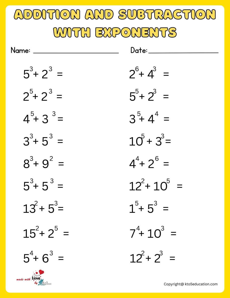 Multi Exponents Worksheet With Additions And Subtractions FREE Worksheets Library Free Exponents Worksheets