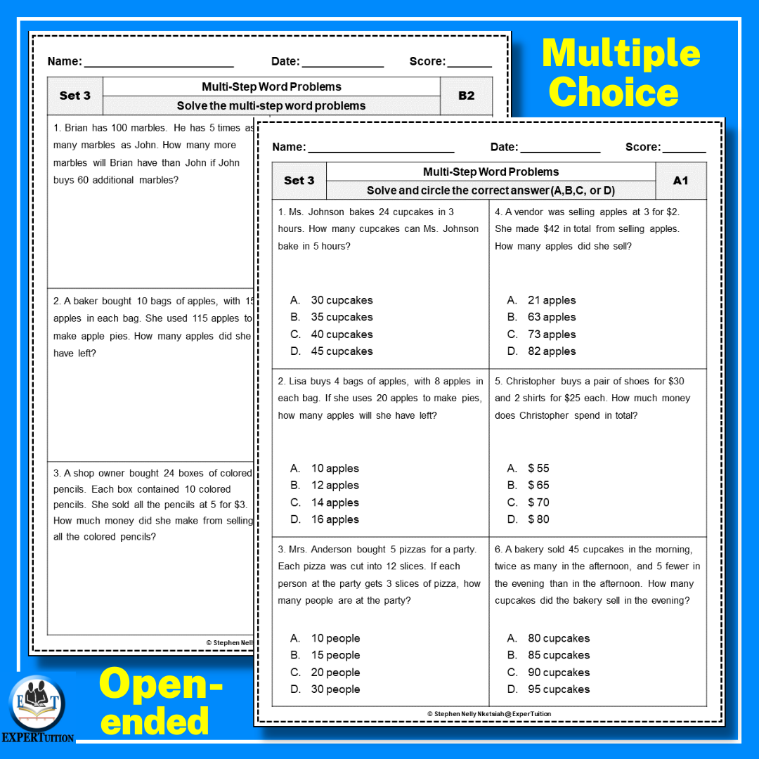Multi Step Word Problems Worksheets Addition Subtraction Multiplication And Division Word Problems SET 3 Classful