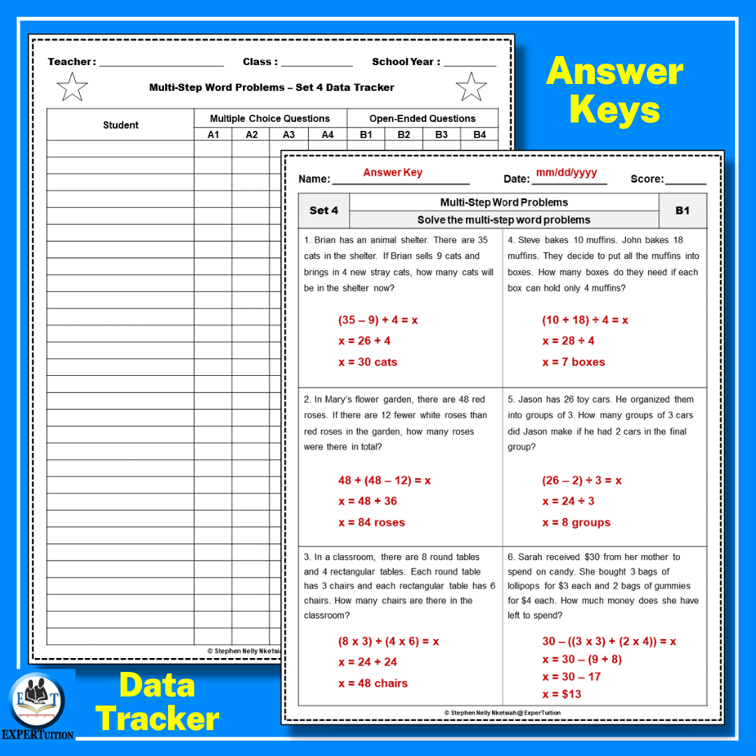 Multiple Step Word Problems Worksheets Addition Subtraction Multiplication And Division Set 2 Made By Teachers