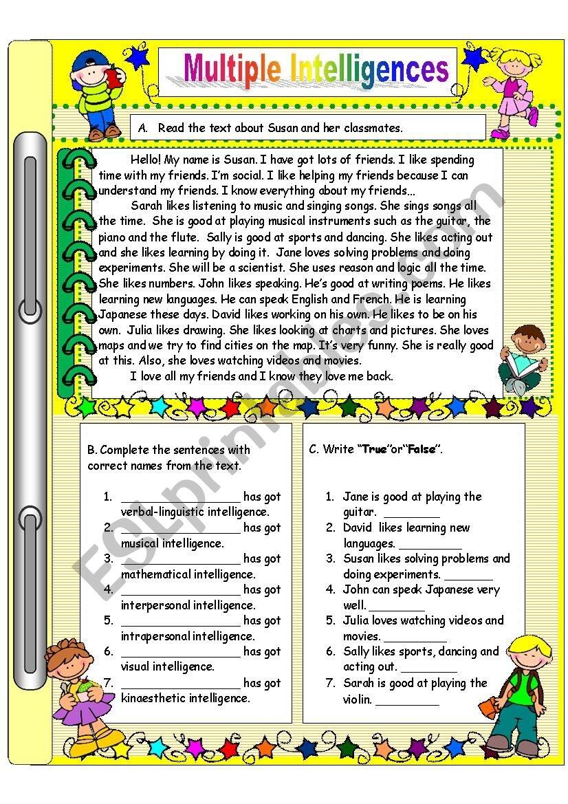 Multiple Intelligences ESL Worksheet By Briseismeltem