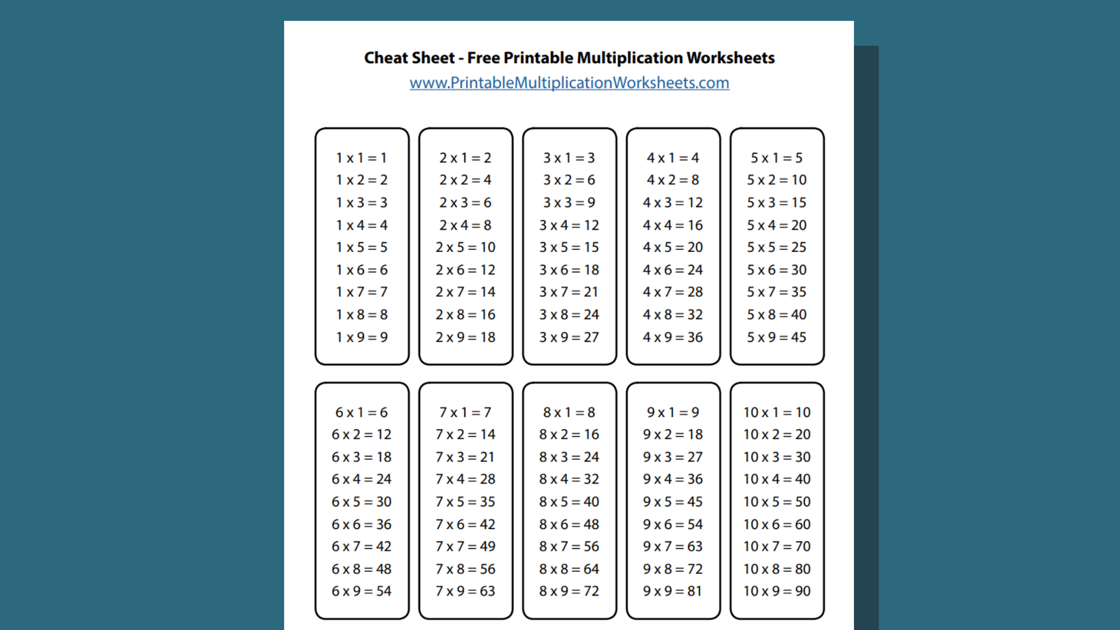 Multiplication Cheat Sheet Printable Multiplication Worksheets