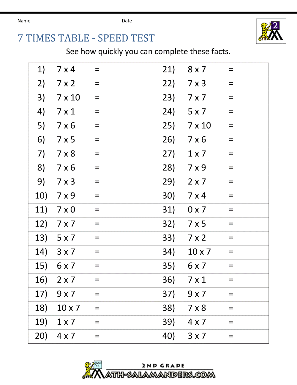 Free Seven Times Tables Worksheets 8 Versions Teach Prints