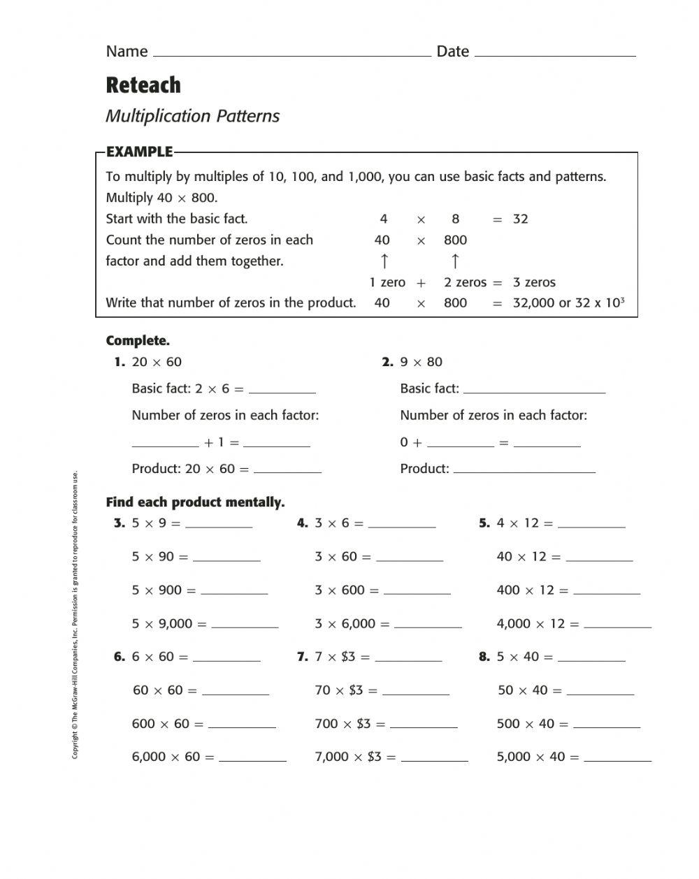 Multiplication Patterns Worksheet Worksheets Library