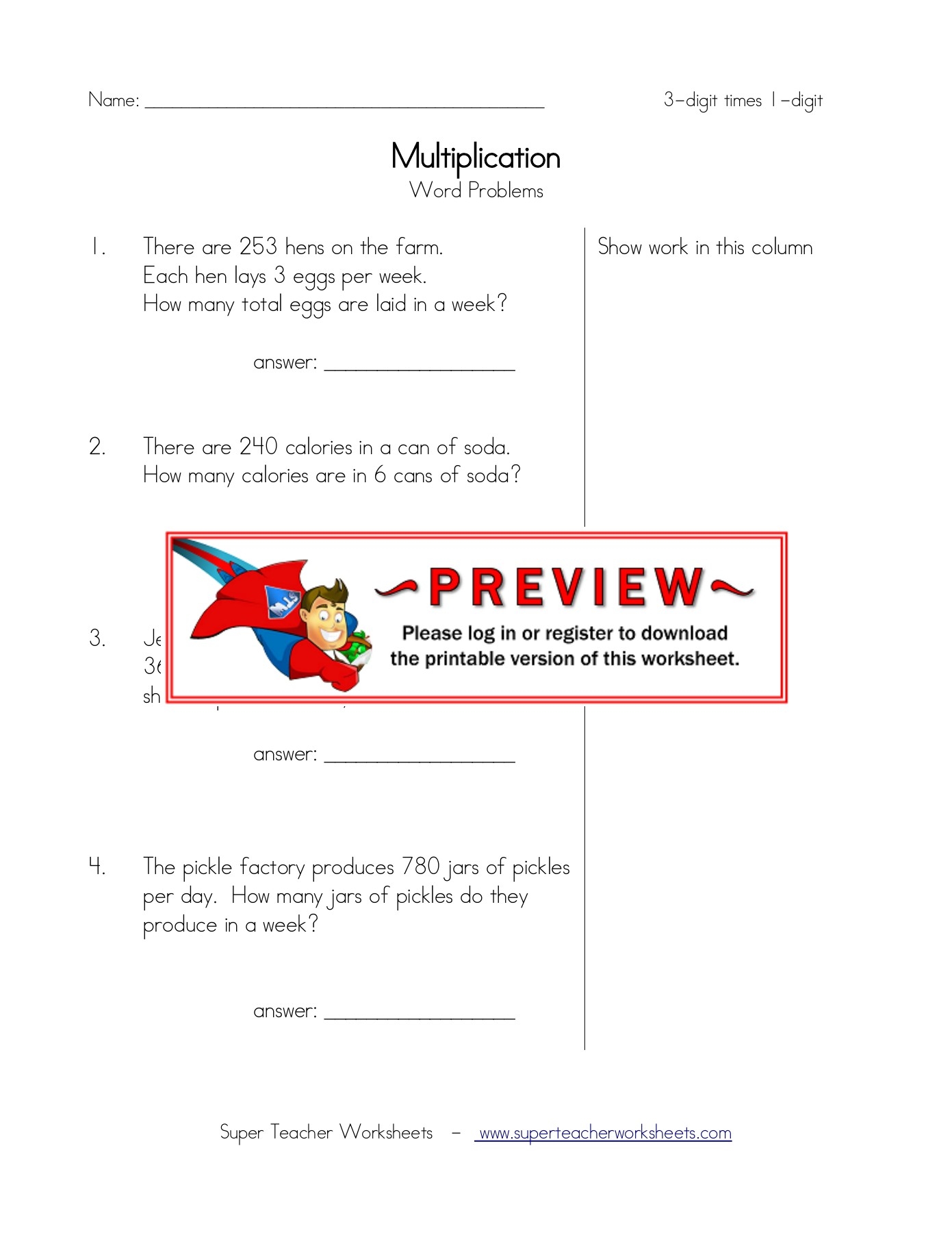 Multiplication Super Teacher Worksheets