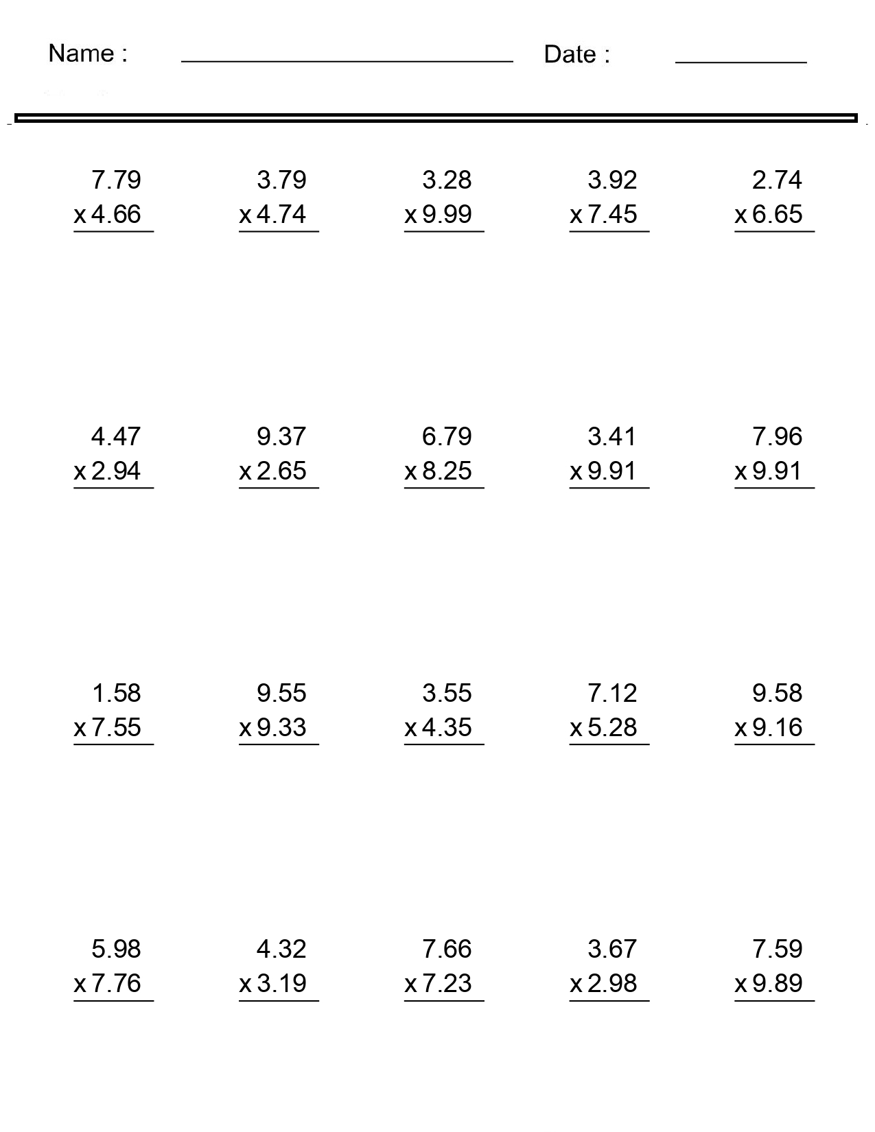 Multiplication Worksheets Decimal Numbers Multiplication Worksheets Made By Teachers Free Printable Decimals Multiplication Worksheet For Fifth Grade