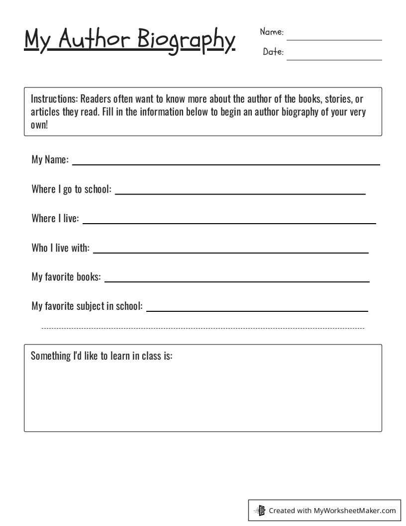 My Author Biography My Worksheet Maker Create Your Own Worksheets