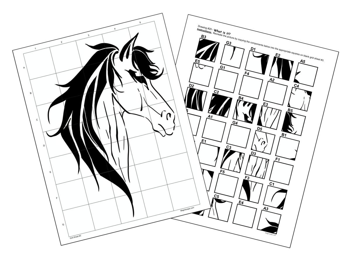 Mystery Grid Drawing Puzzles Volume 1 Magniscape 22 Mystery Grid Ideas In 2024 Art Worksheets Art Lessons Art Worksheets Library