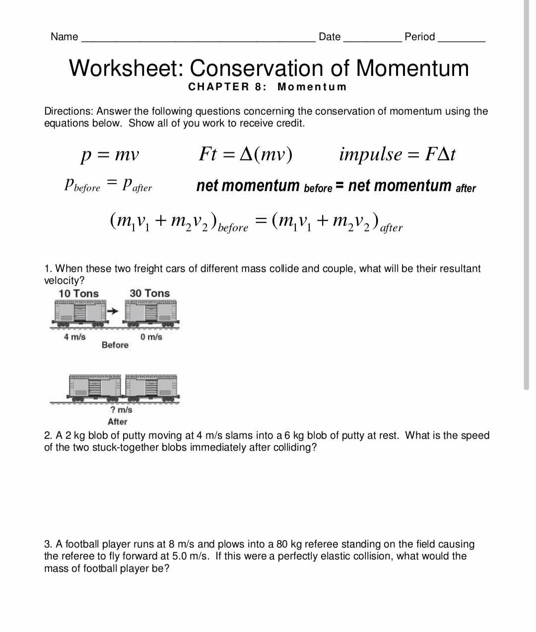 Name Date Period Worksheet Conservation Of Name Date Period Worksheet Conservation Of