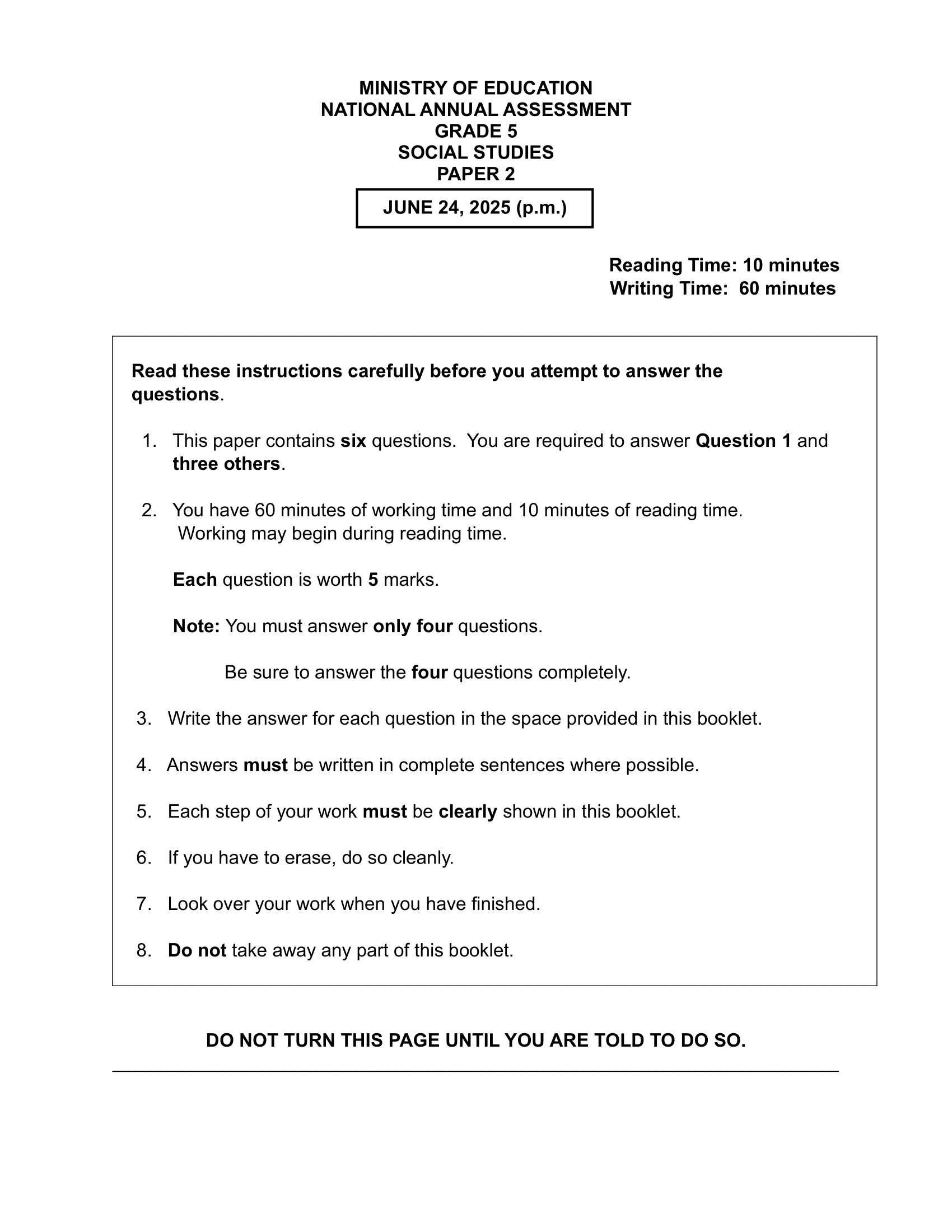 National Grade 5 Assessment 2025 Social Studies Paper 2 National Grade 5 Assessment 2025 Social Studies Paper 2