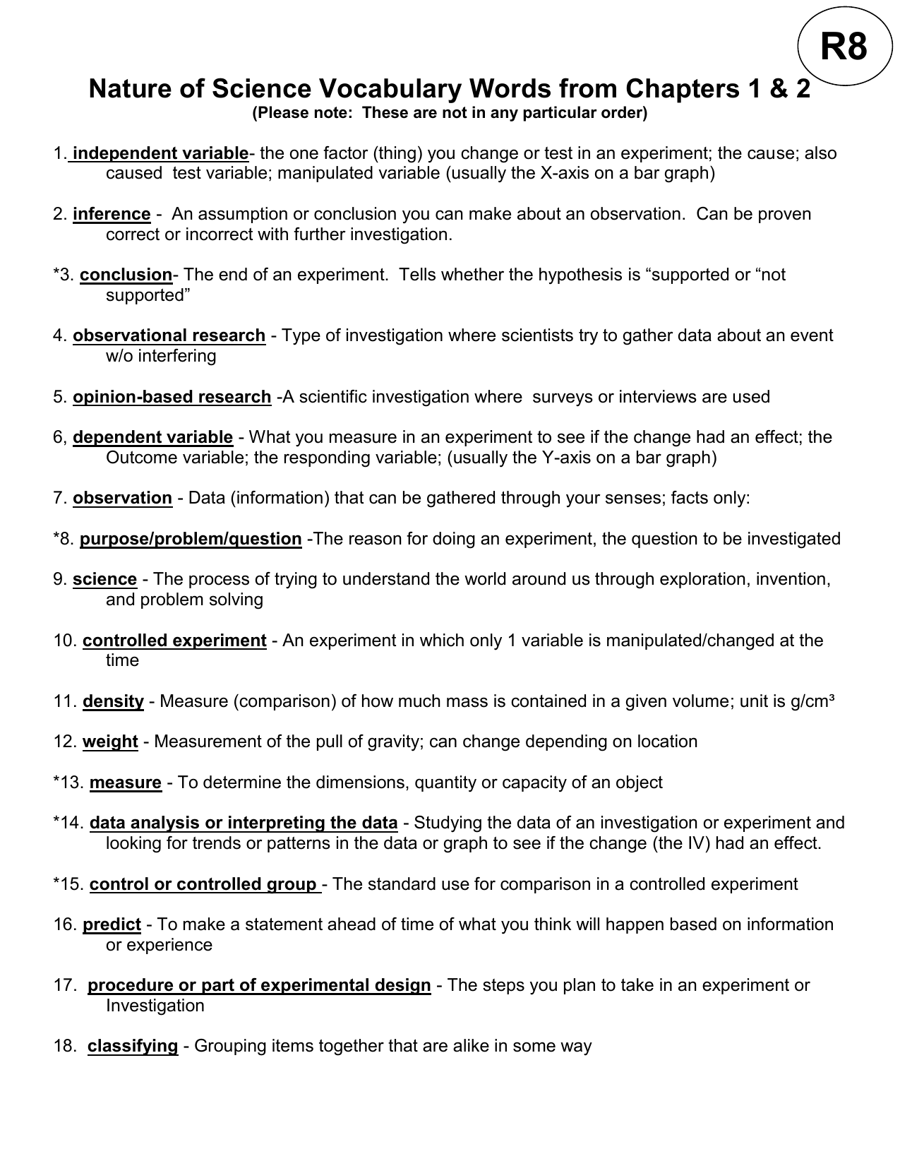 Nature Of Science Vocabulary Chapters 1 2