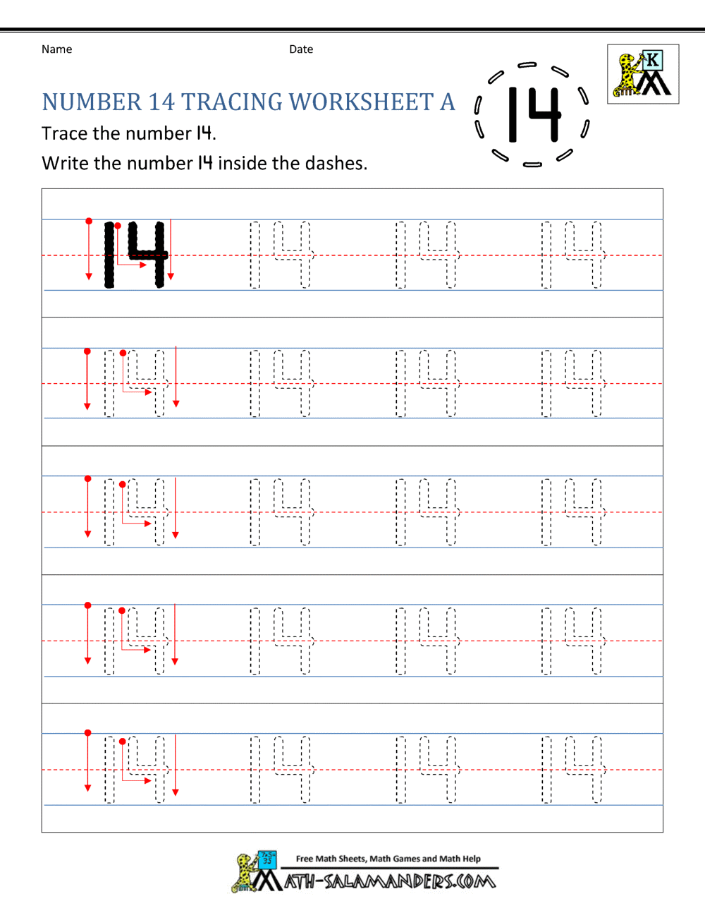 Number 14 Writing Counting And Identification Printable Worksheets For Children