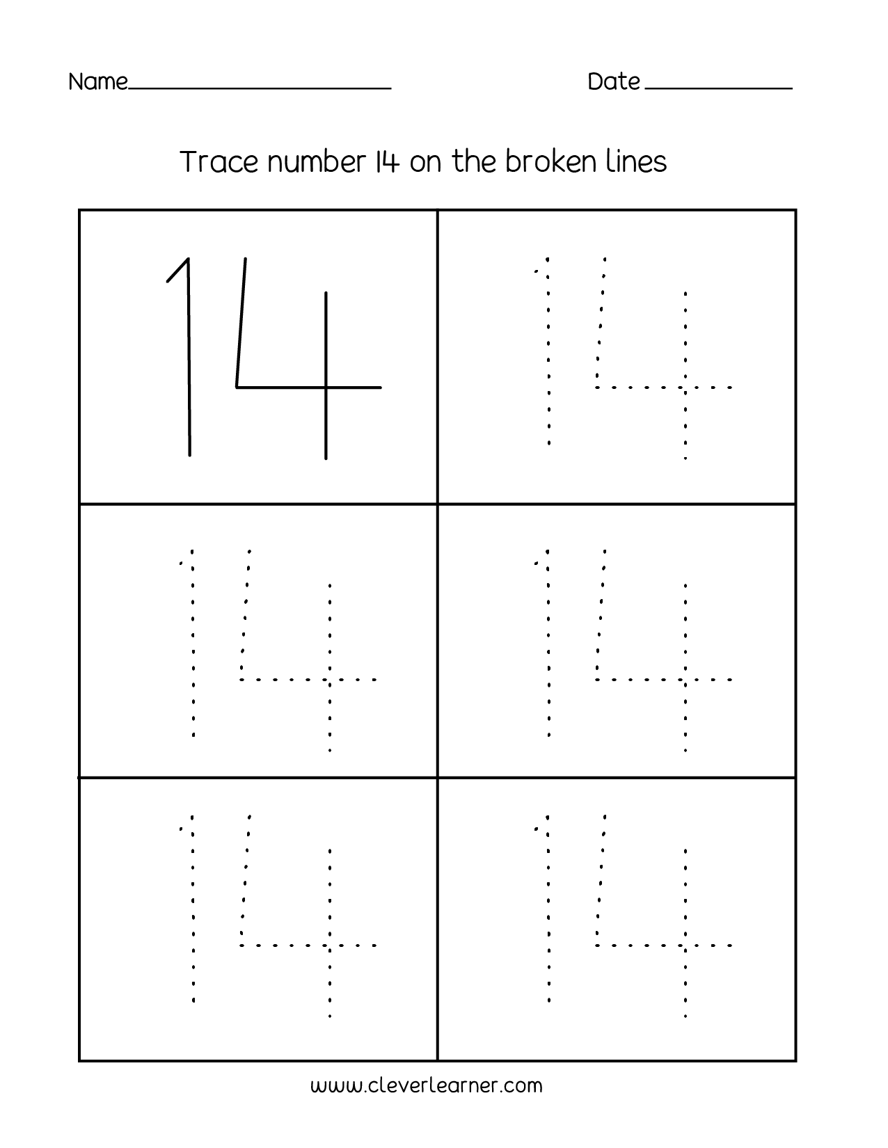 Number 14 Writing Counting And Identification Printable Worksheets For Children