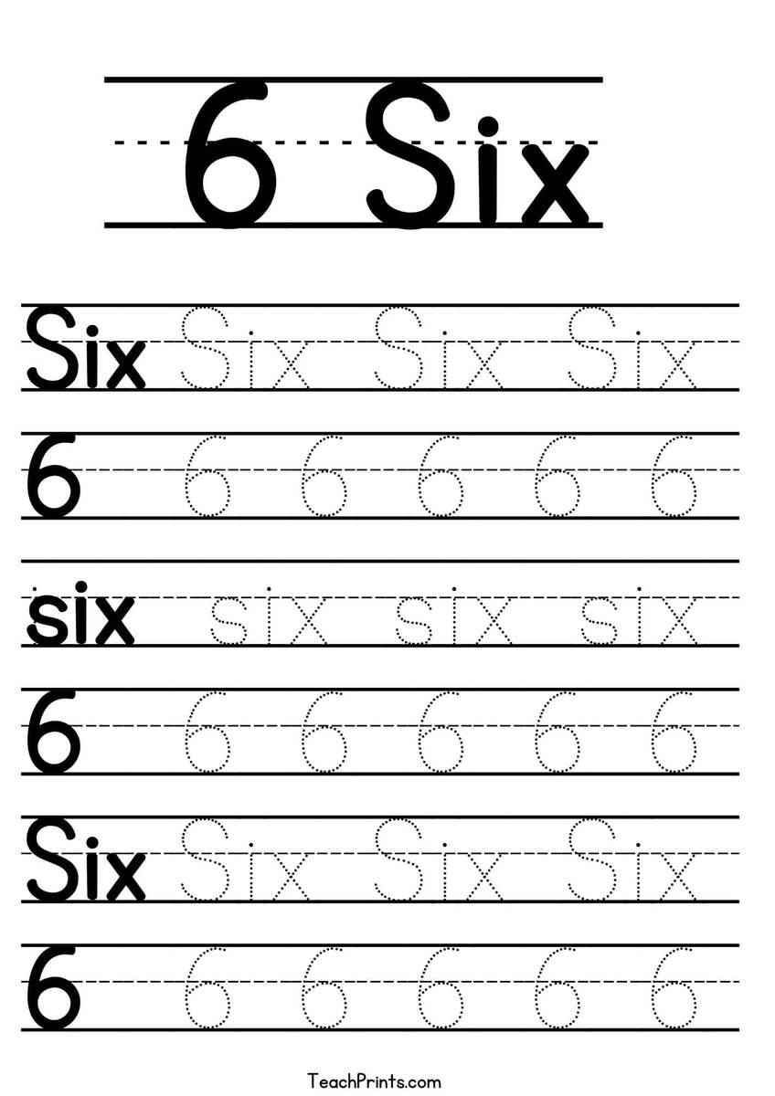 Number 6 Tracing Worksheets Free Printables Teach Prints