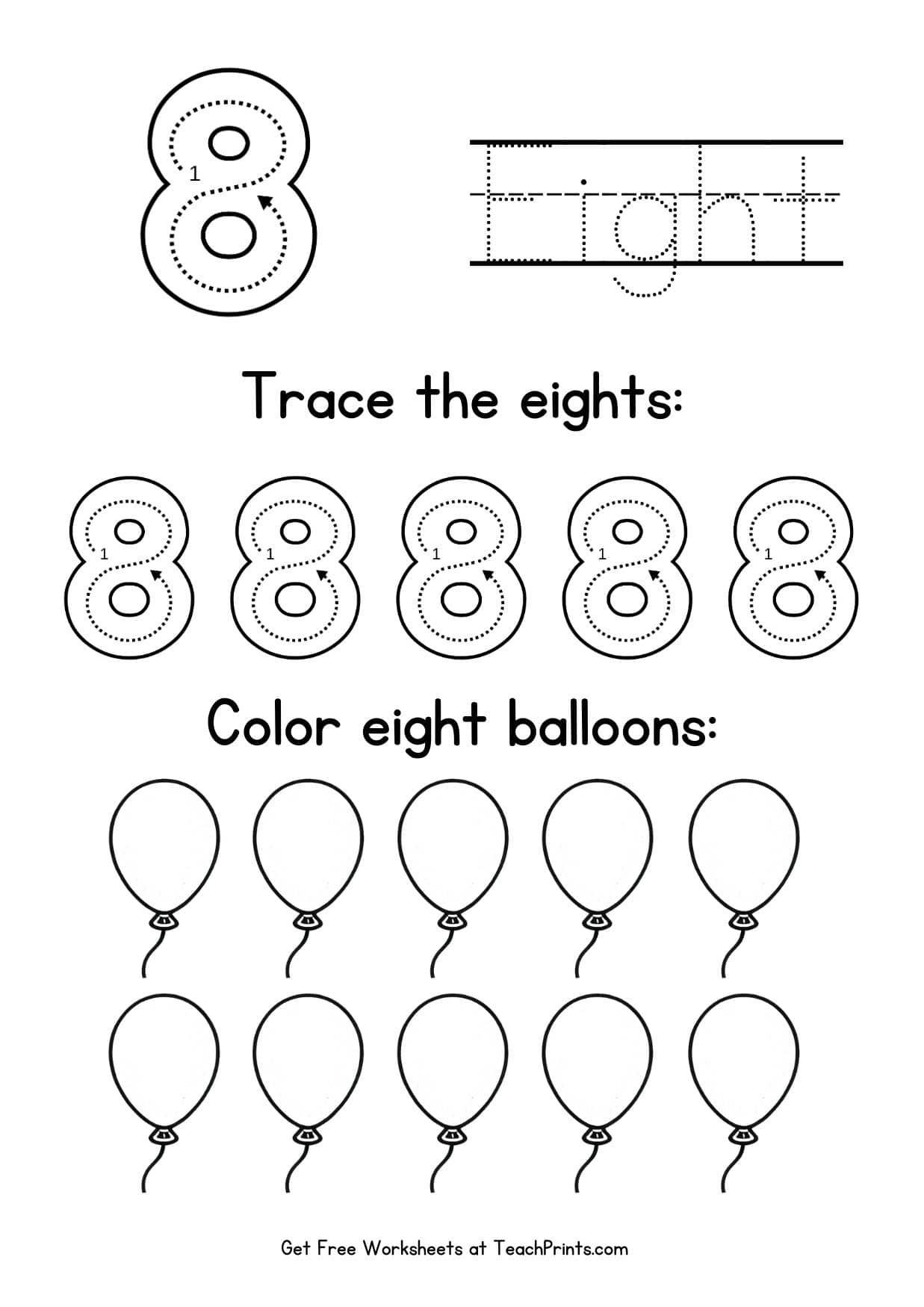 Number 8 Tracing Worksheets Free Printables Teach Prints Tracing Number 8 Kindergarten Worksheet Free Printable PDF
