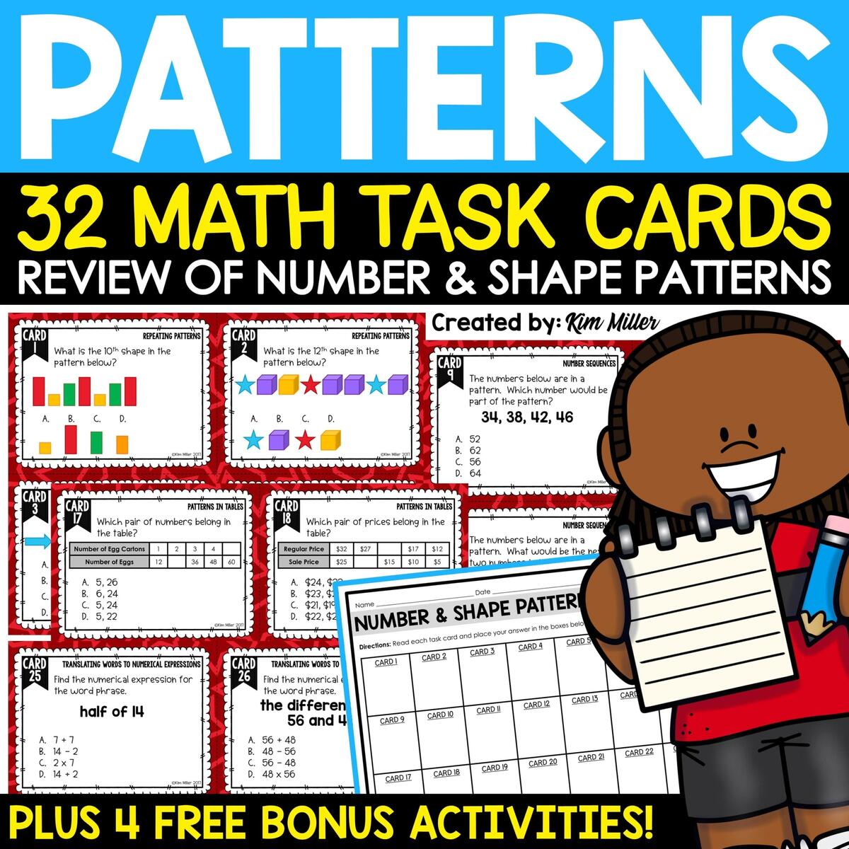 Number And Shape Patterns Worksheets Activities Task Cards 4th Grade Math Review A Love Of Teaching Kim Miller Number And Shape Patterns Worksheets Activities Task Cards 4th Grade Math Review A Love Of Teaching Kim Miller