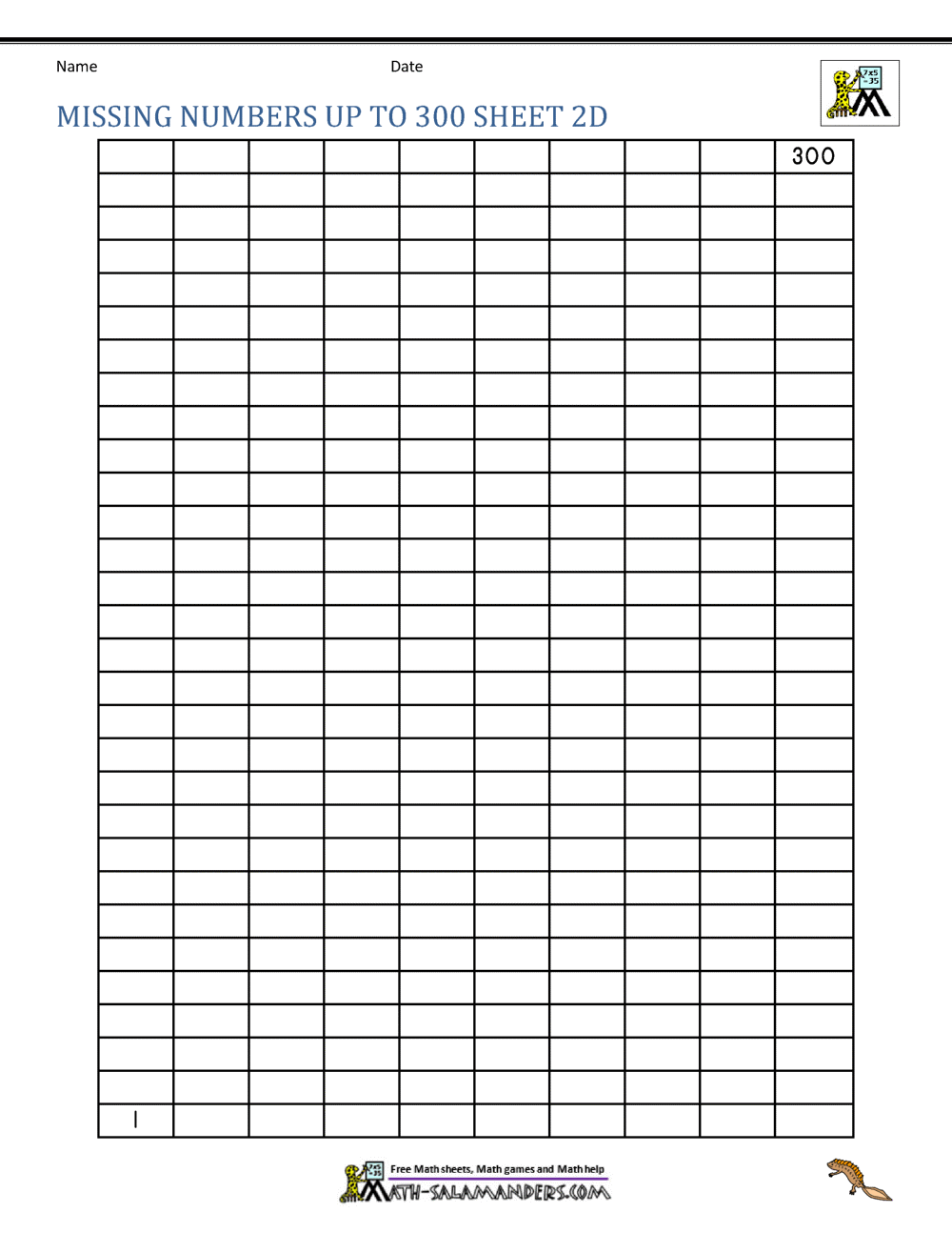Number Grid Up To 300 Number Grid Up To 300