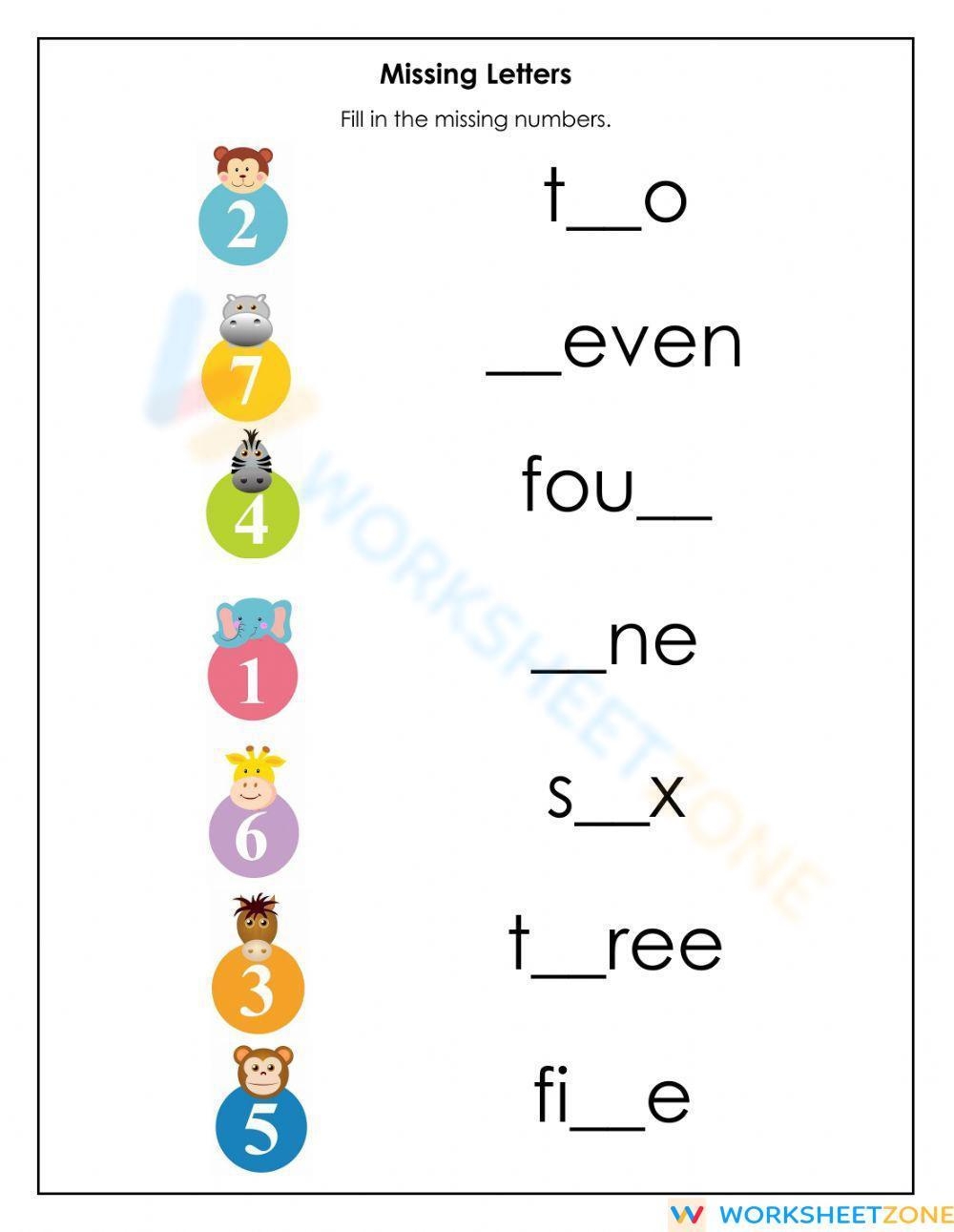 Number Names Missing Letters Worksheet
