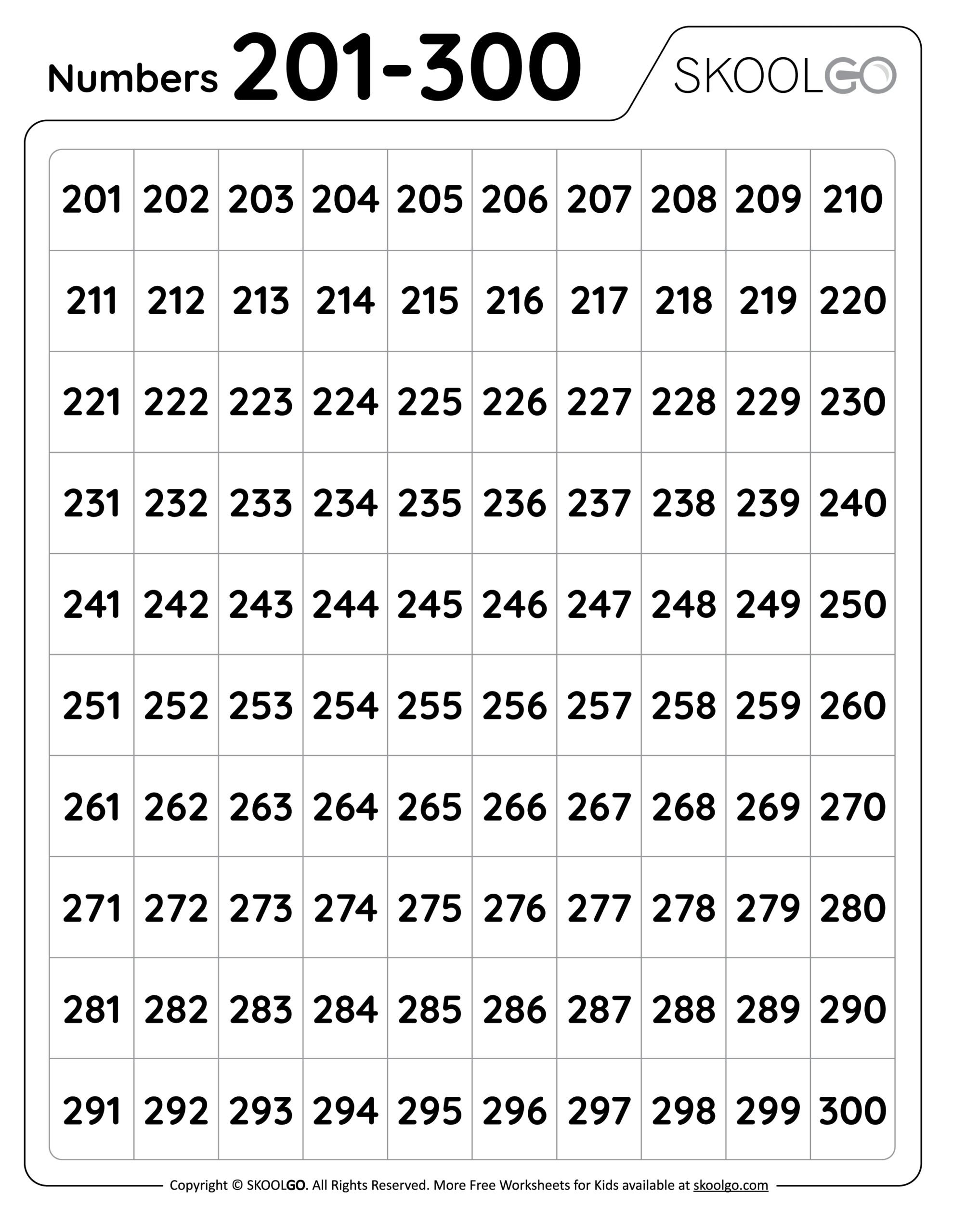 Numbers 201 To 300 Free Worksheet For Kids SKOOLGO Numbers 201 To 300 Free Worksheet For Kids SKOOLGO